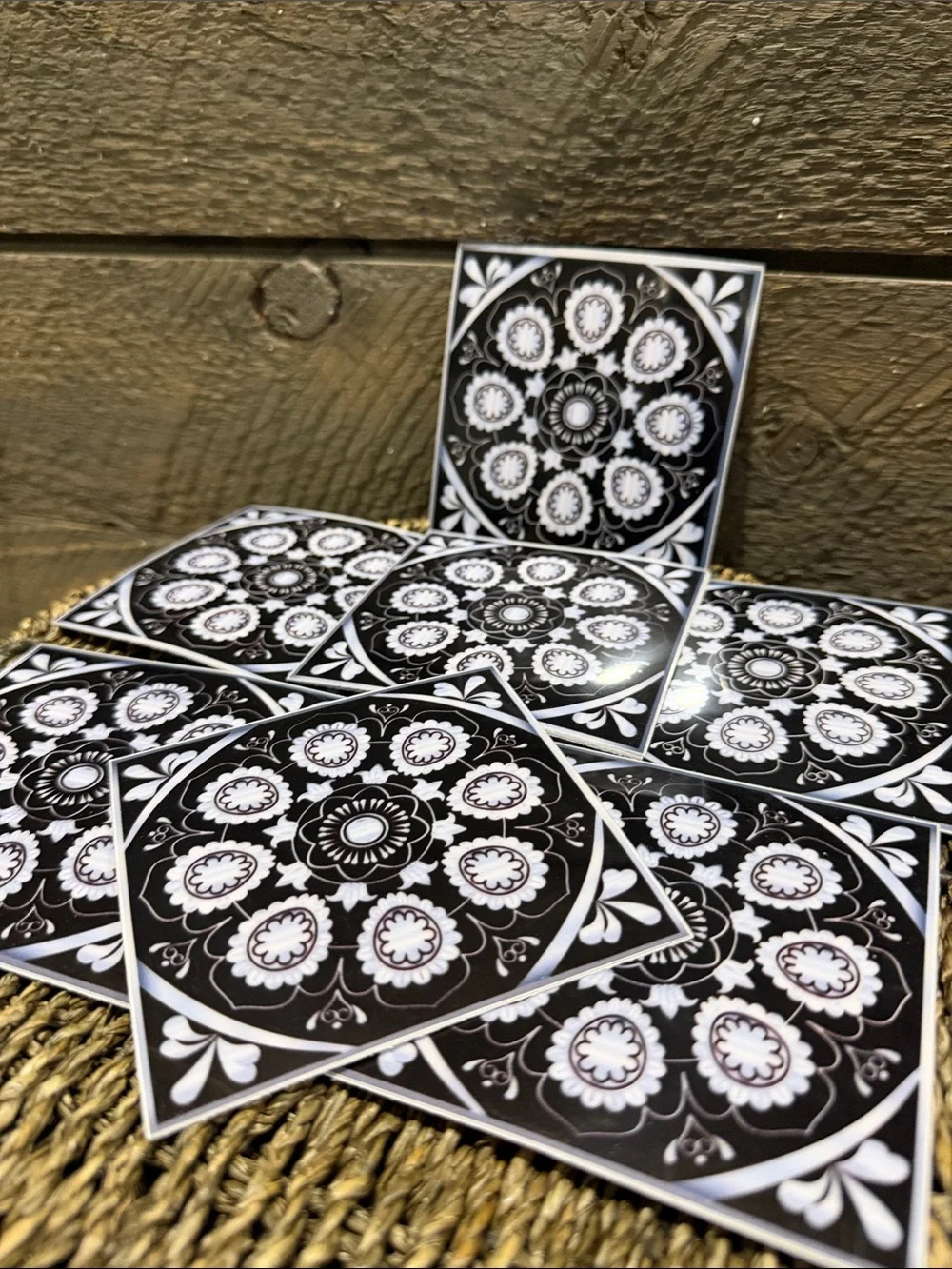Set of 15 Black & White Mandala Decorative Tiles Peel & Stick Art Decals 4